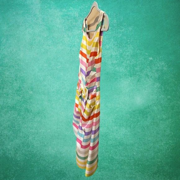 kate spade | Jillian | Lined Silk Rainbow Stripe Dress w Front Pockets & Bow - Picture 6 of 15